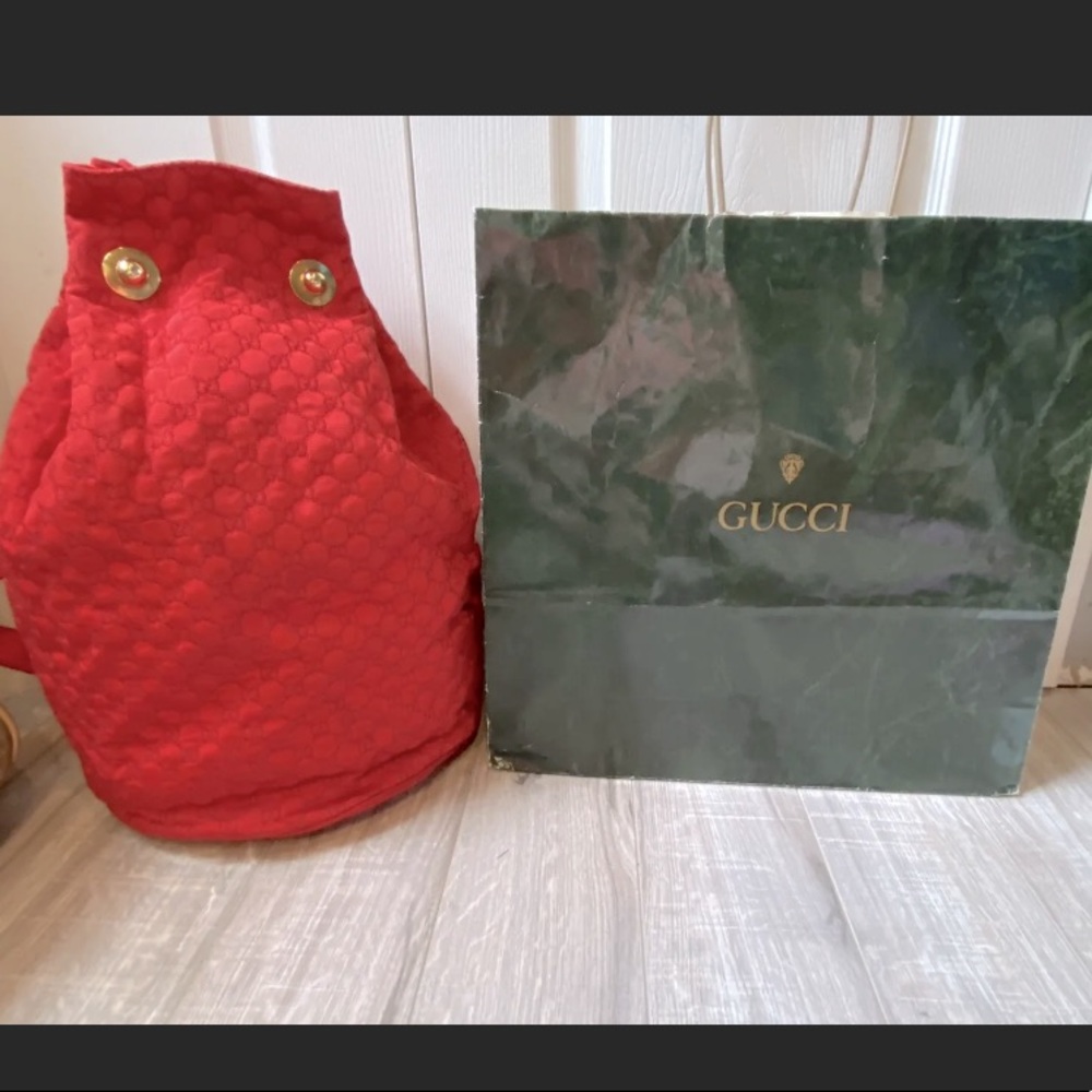 Rare Red Gucci Embroidered Backpack